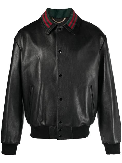 gucci bomber jacket leather|Gucci web black leather jacket.